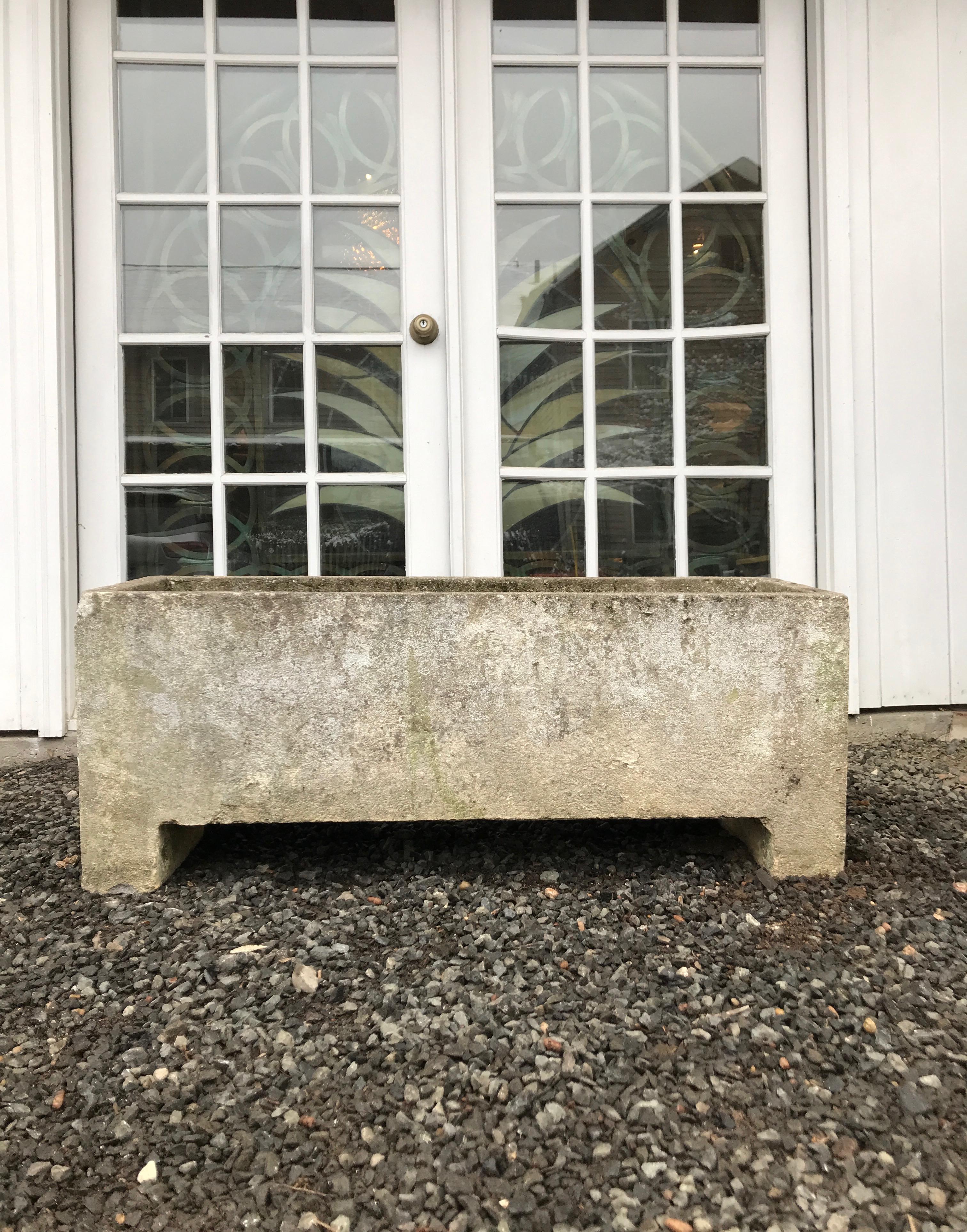 Pair of Large Minimalist French Rectangular Cast Stone Planters 4