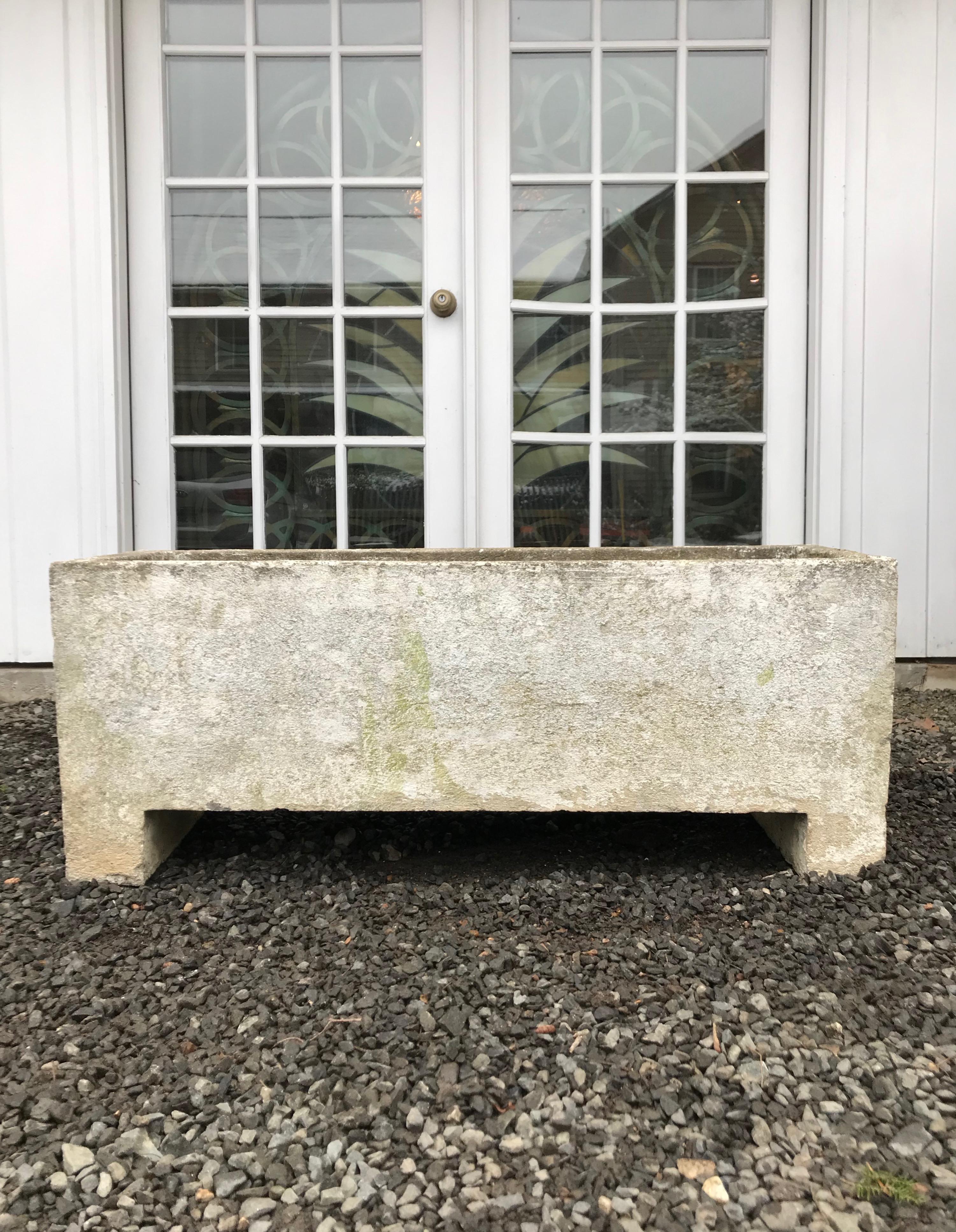 Pair of Large Minimalist French Rectangular Cast Stone Planters 5