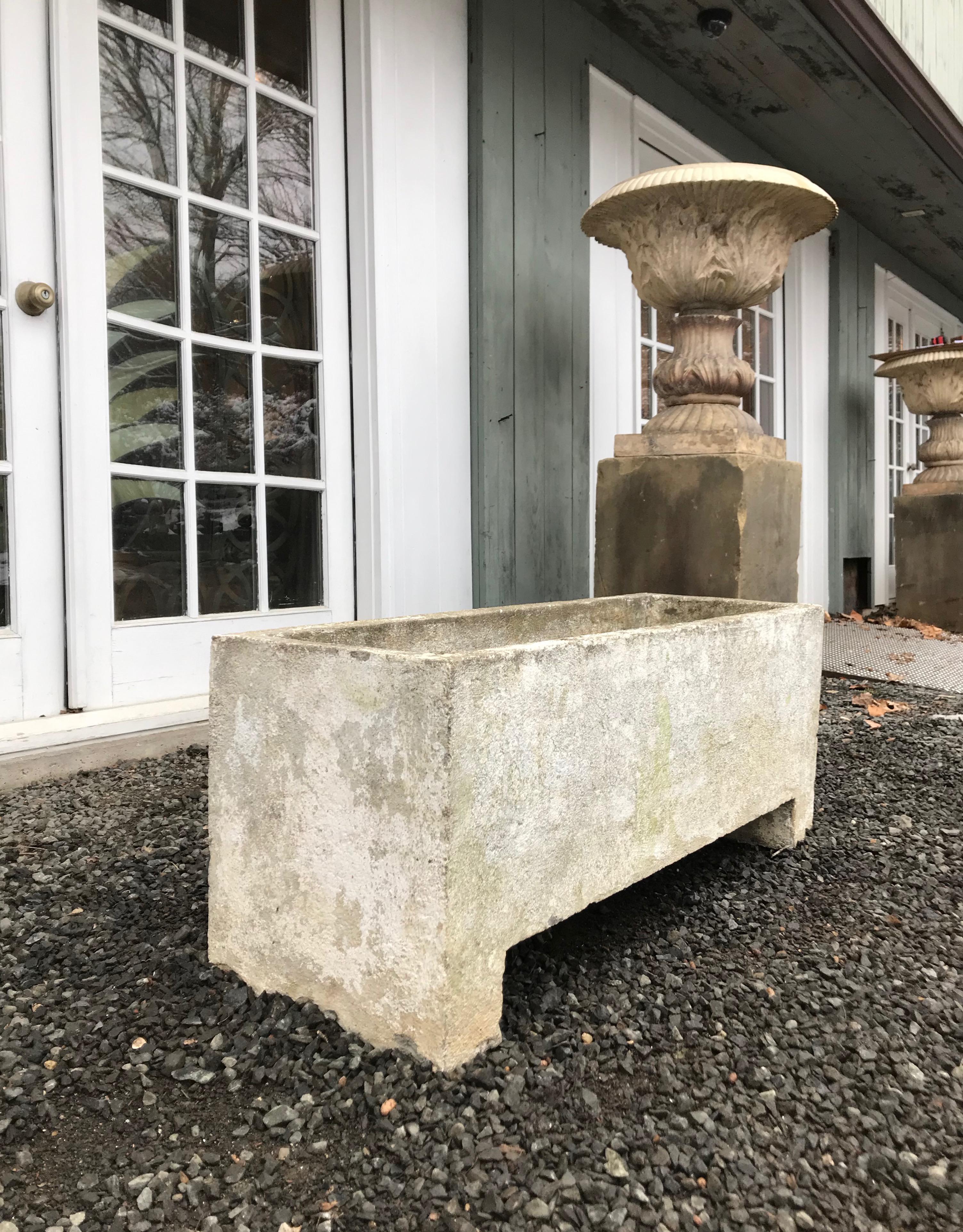 Pair of Large Minimalist French Rectangular Cast Stone Planters 6