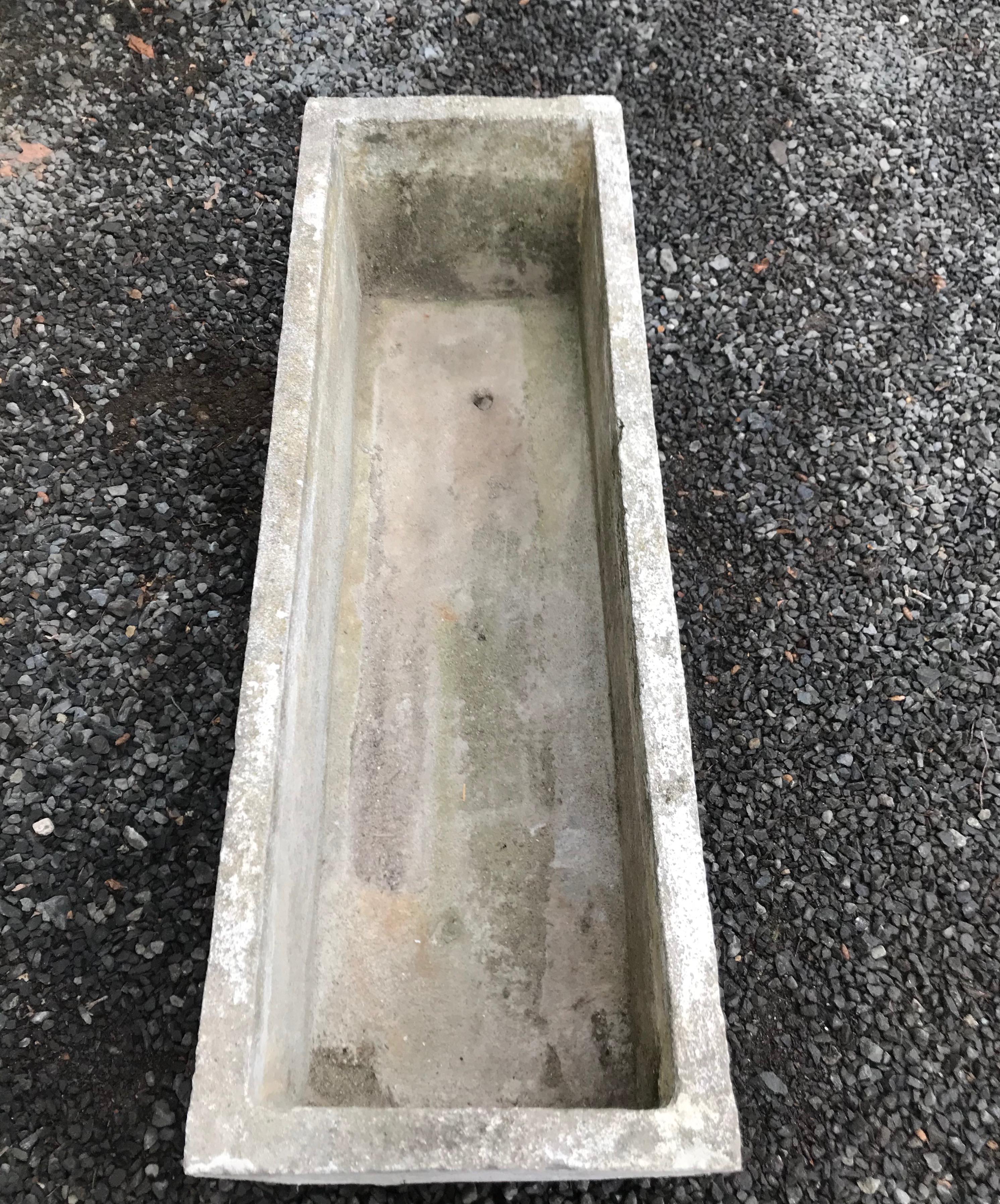 Pair of Large Minimalist French Rectangular Cast Stone Planters 7
