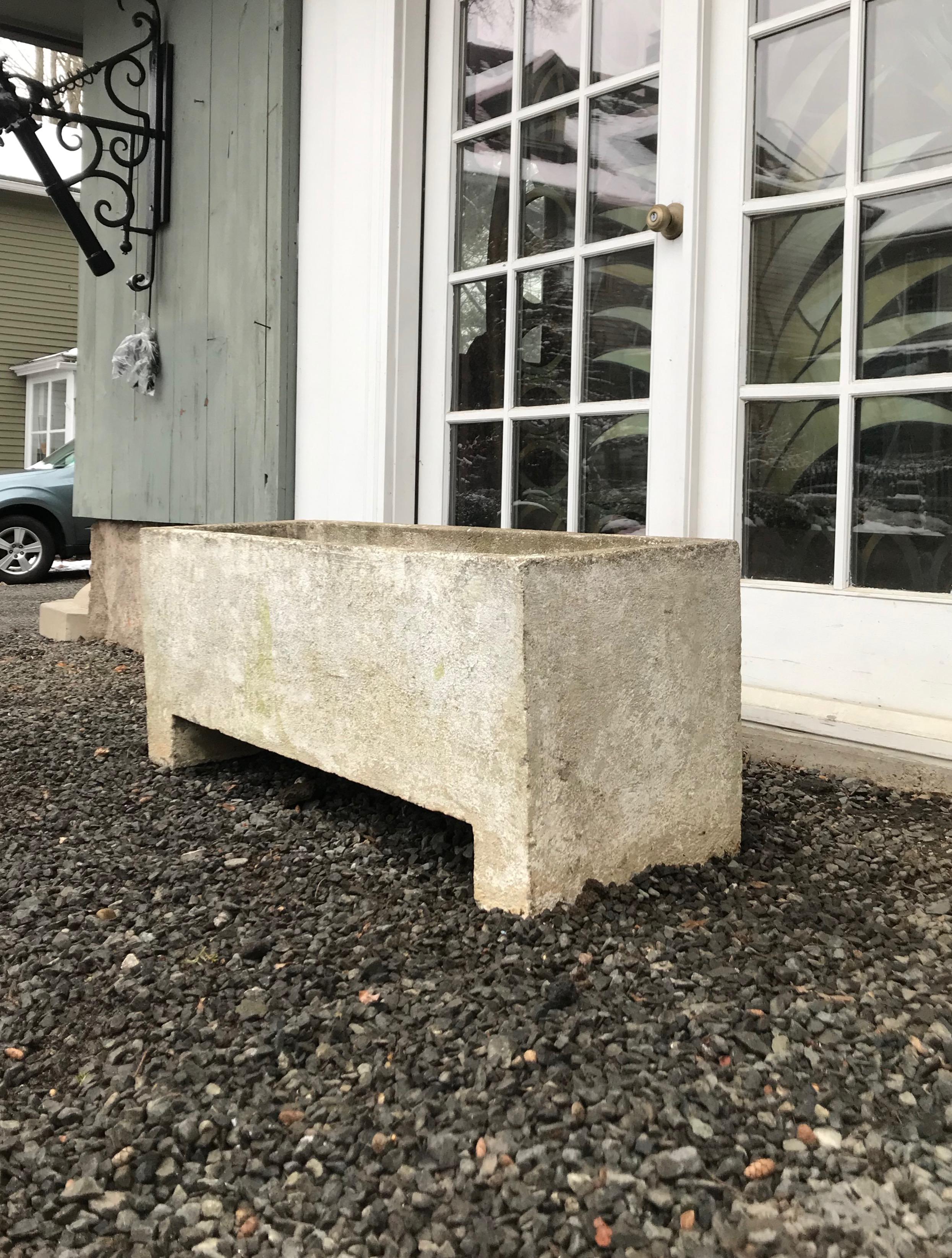 Pair of Large Minimalist French Rectangular Cast Stone Planters 8