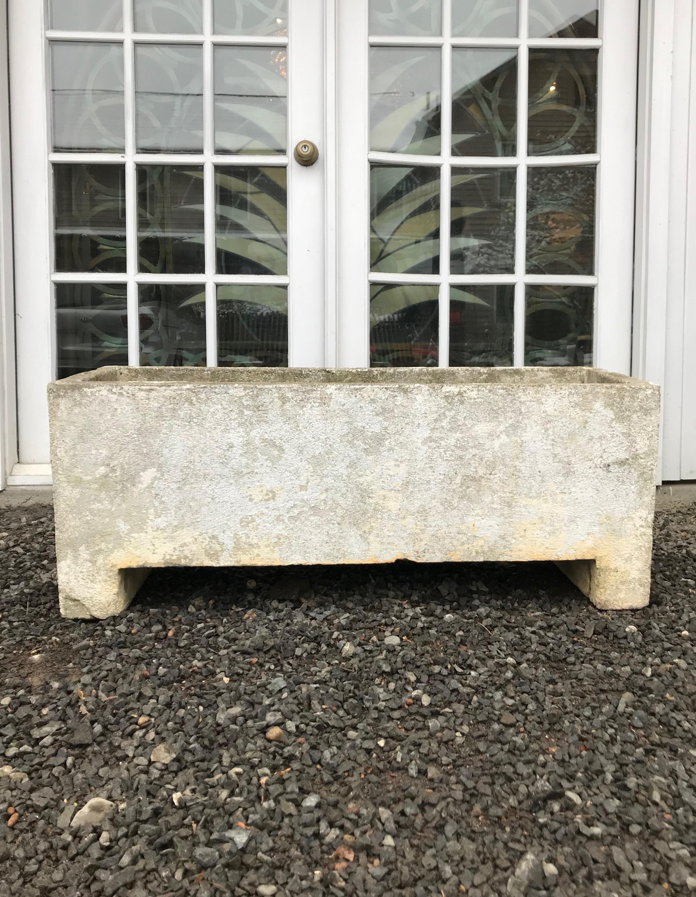 Pair of Large Minimalist French Rectangular Cast Stone Planters 10