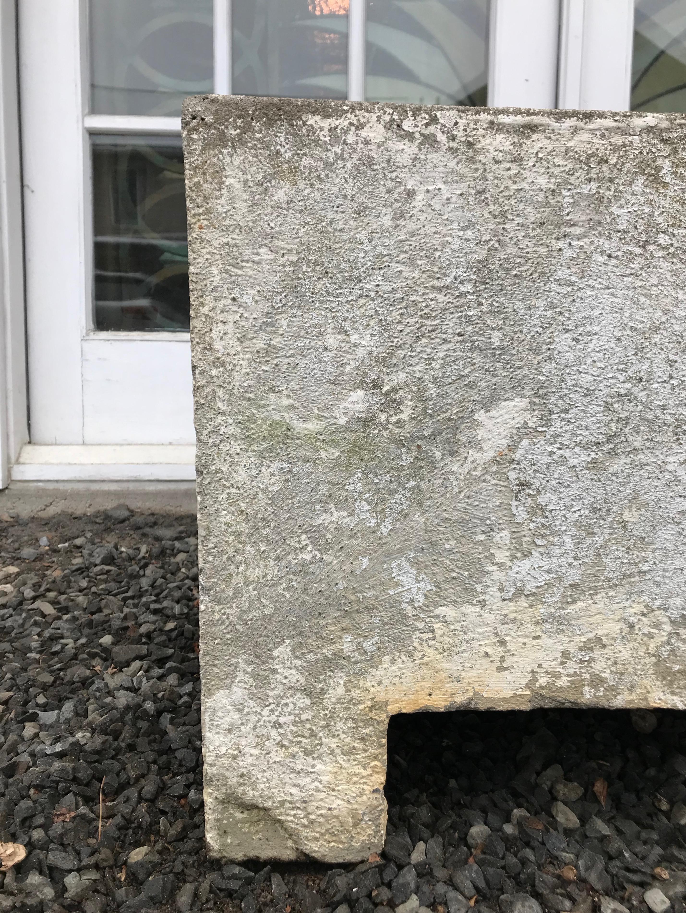 Pair of Large Minimalist French Rectangular Cast Stone Planters 11