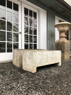 Pair of Large Minimalist French Rectangular Cast Stone Planters