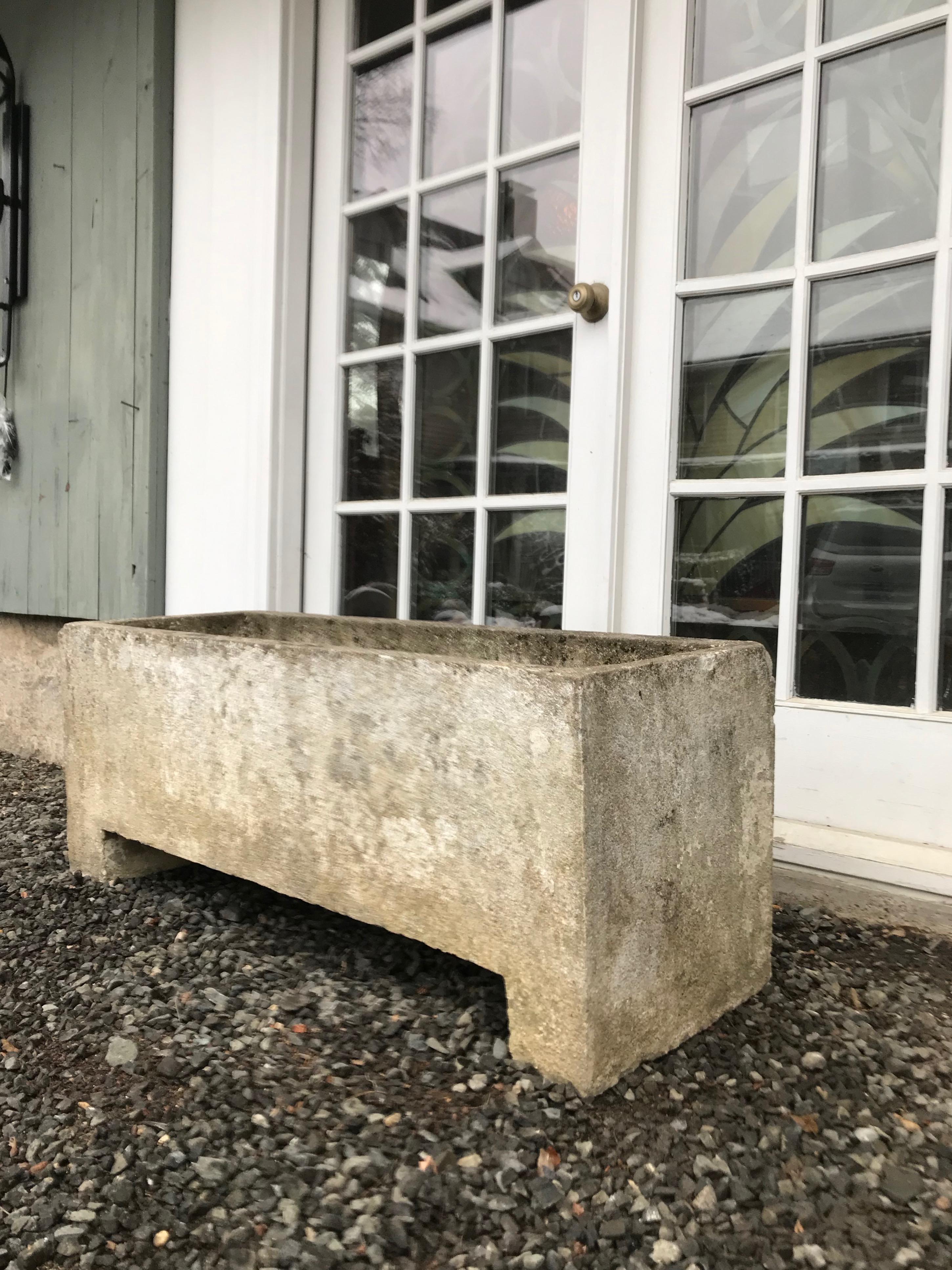 Pair of Large Minimalist French Rectangular Cast Stone Planters In Good Condition In Woodbury, CT