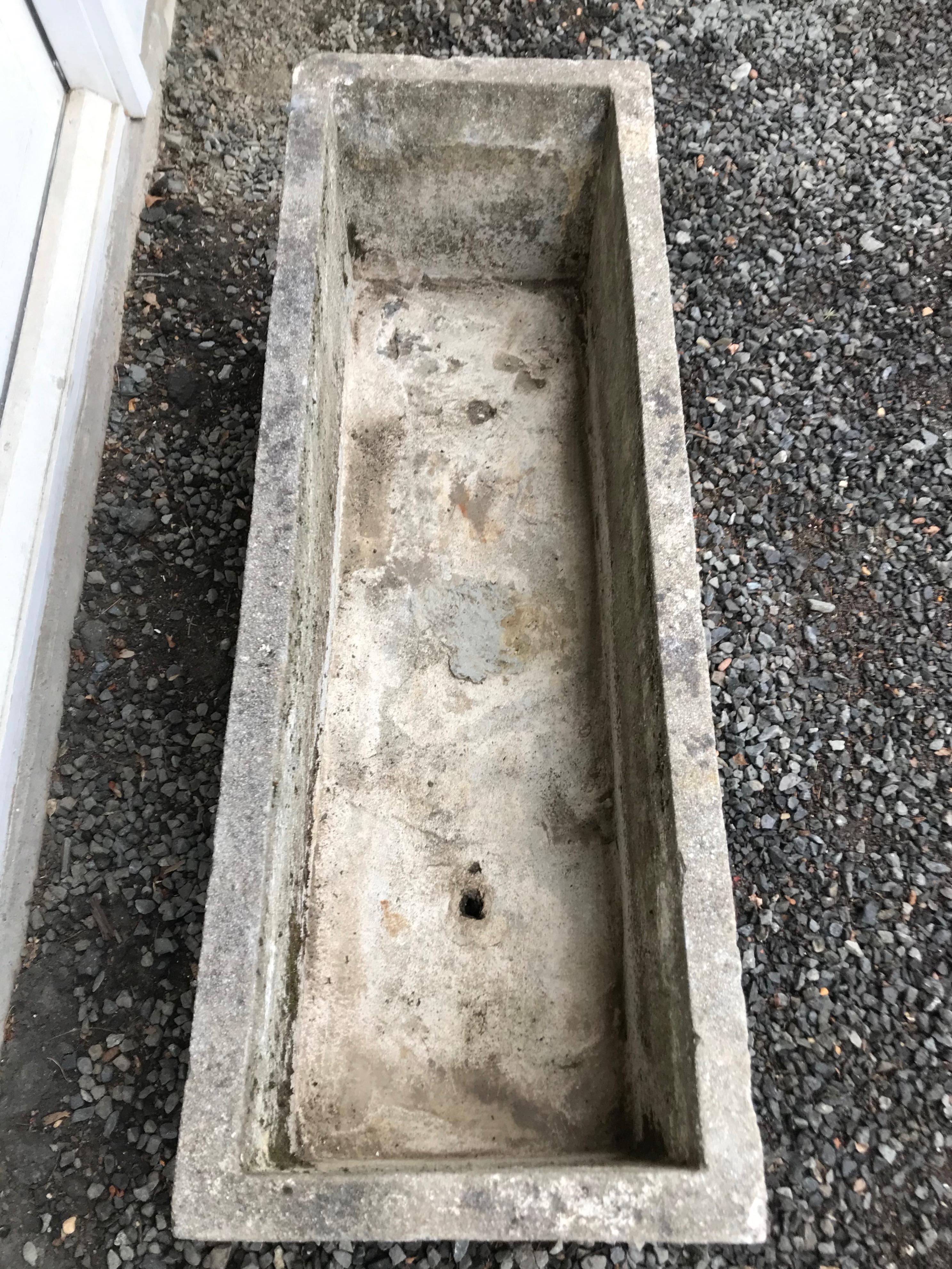 20th Century Pair of Large Minimalist French Rectangular Cast Stone Planters