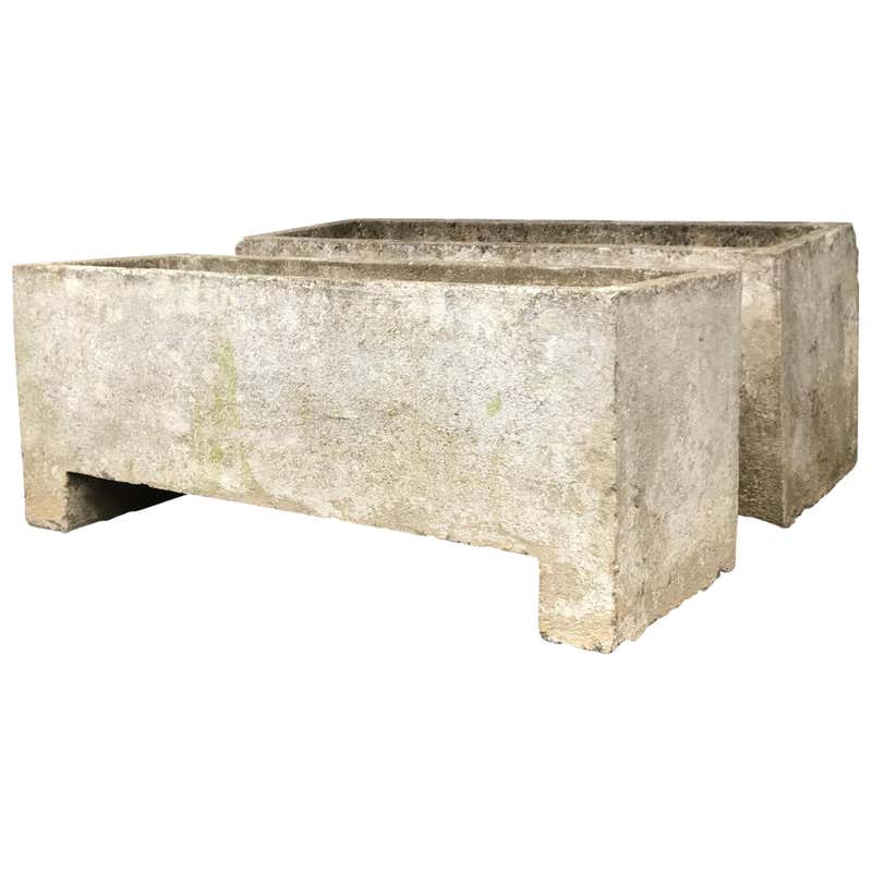 Rectangular Stackable Planters Pair of Large Minimalist French Rectangular Cast Stone Planters at 1stDibs