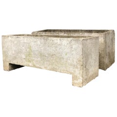 Pair of Large Minimalist French Rectangular Cast Stone Planters