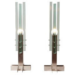 Pair of Large Minimalist Gallotti and Radice Table Lights, Italy c1965