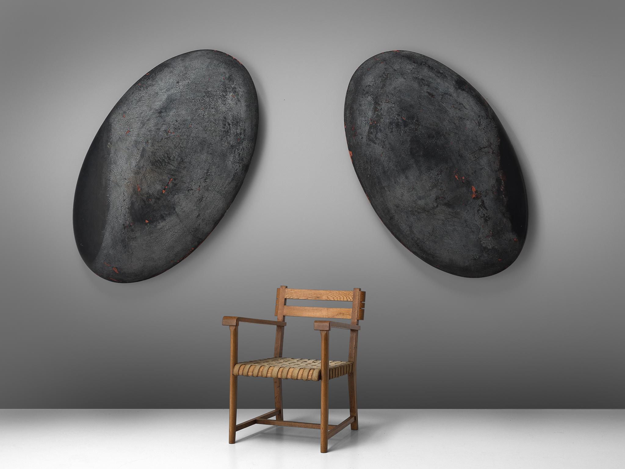 Pair of Large Oval Minimalist Wall Sculptures in Solid Wood 1