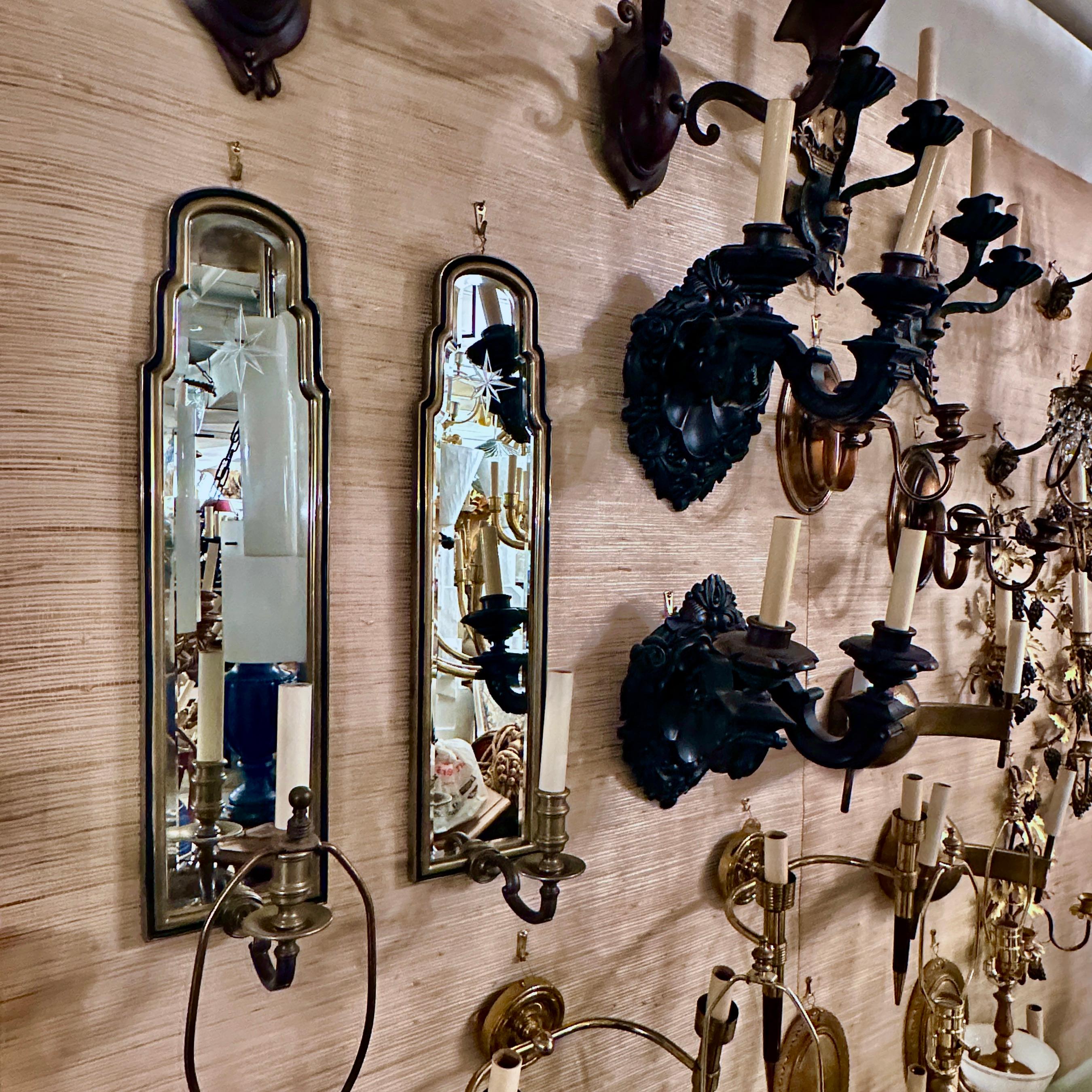 Pair of Large Mirror Back Sconces In Good Condition For Sale In New York, NY