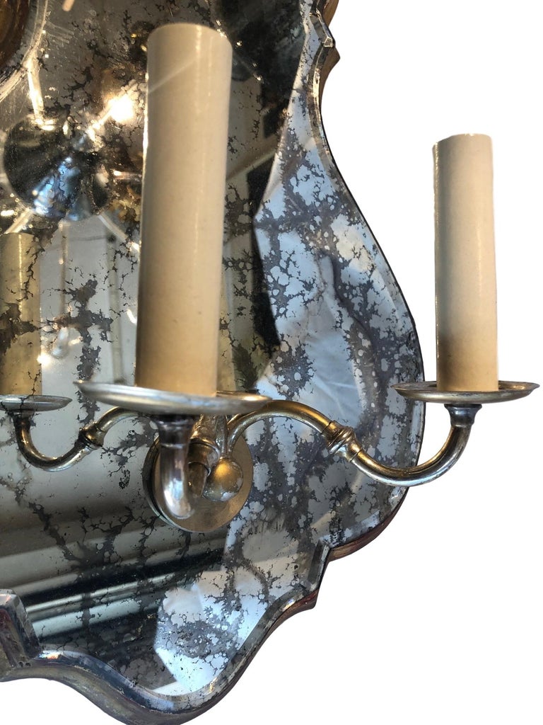 Italian Pair of Large Mirrored Sconces For Sale