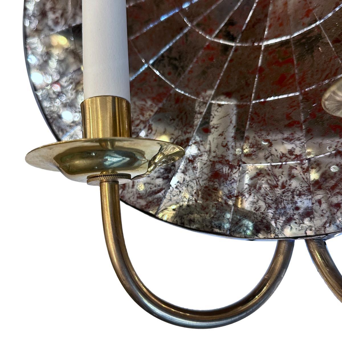 American Pair of Large Mirrored Back Sconces For Sale