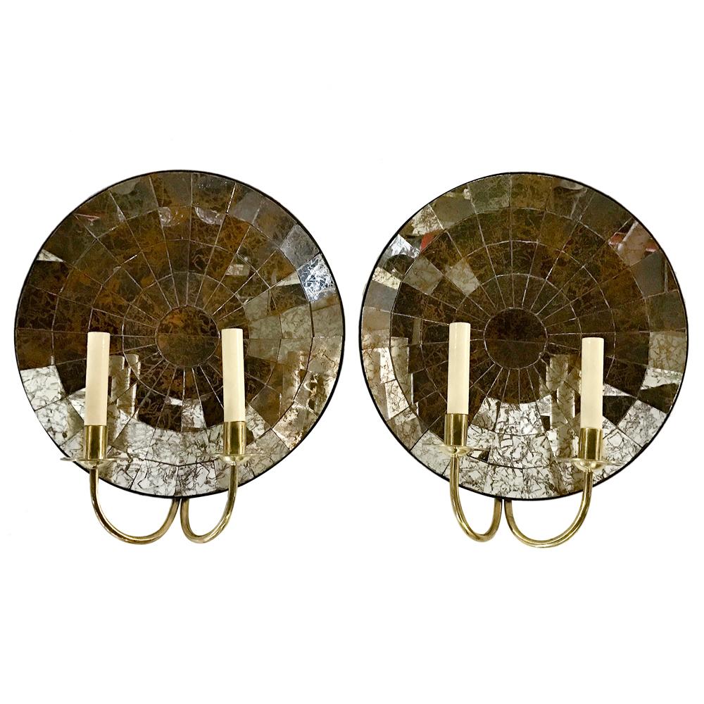 Mid-20th Century Pair of Large Mirrored Back Sconces For Sale