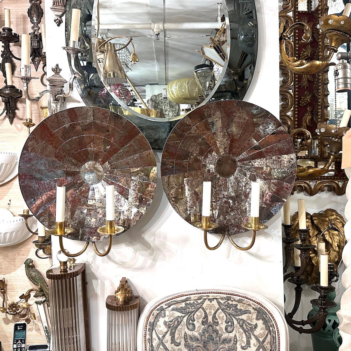 Pair of Large Mirrored Back Sconces For Sale 1