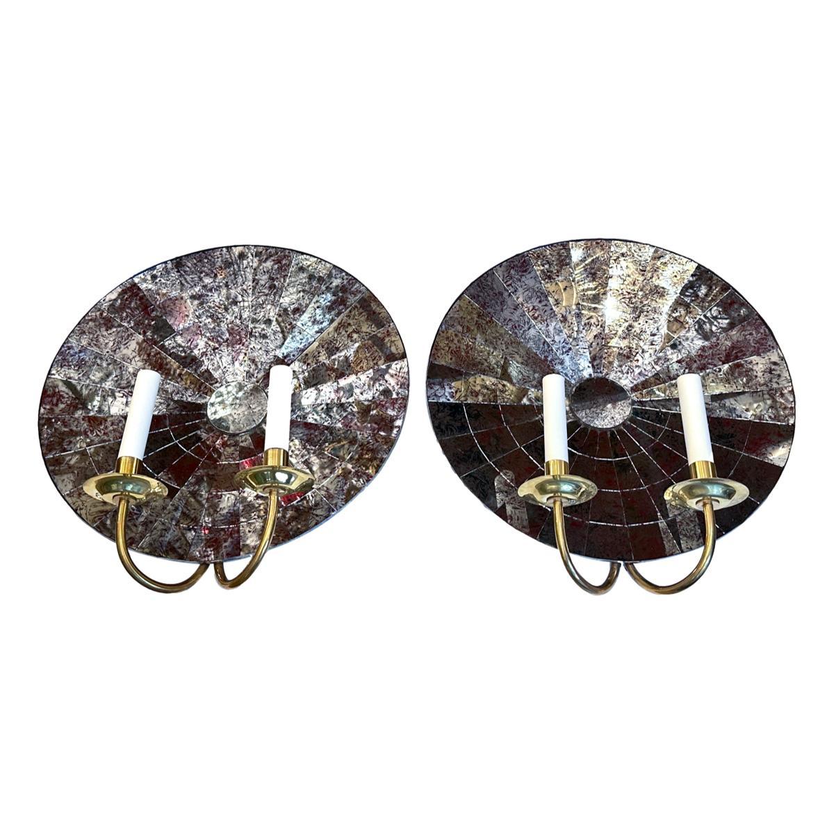 Pair of Large Mirrored Back Sconces For Sale 2