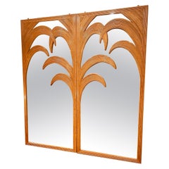 Pair of Large Mirrored Rattan Wall Panels