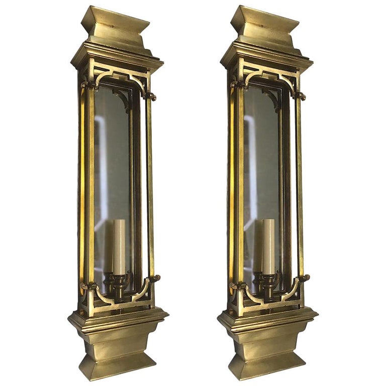 Pair of Large Mirrored Sconces For Sale