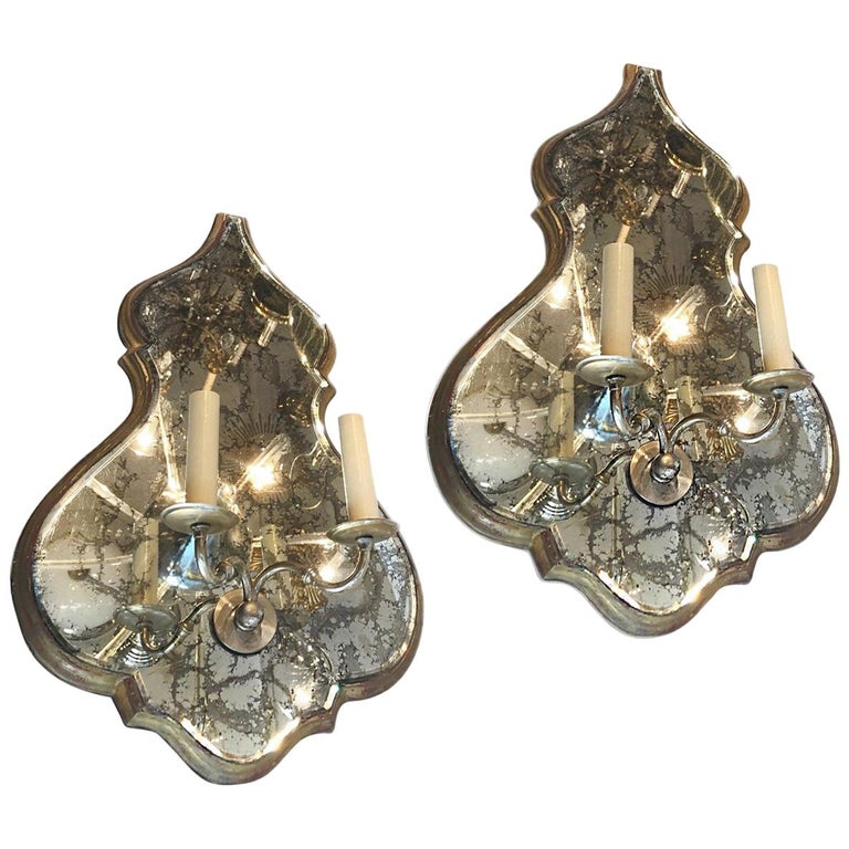Pair of Large Mirrored Sconces For Sale