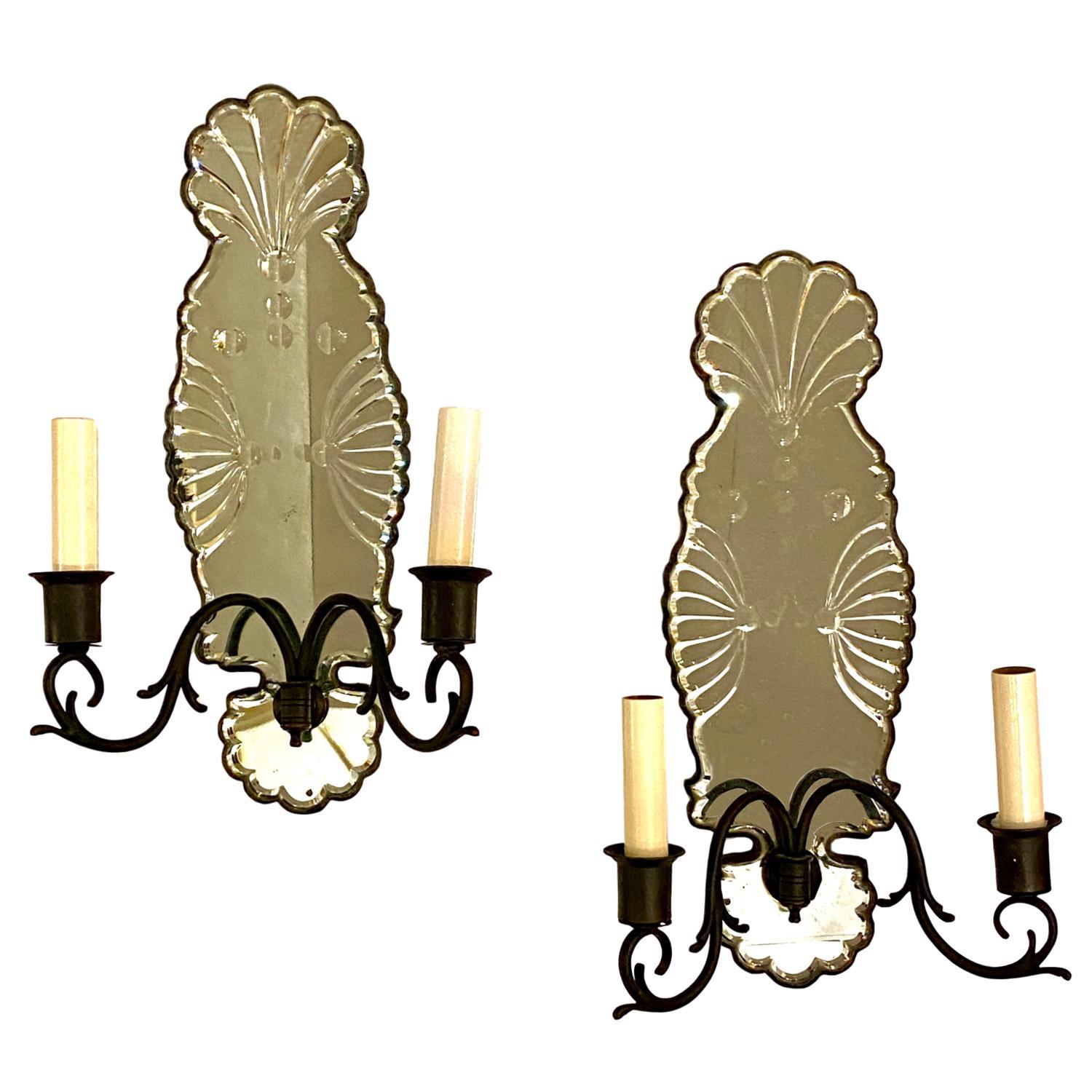 Pair of Large Mirrored Sconces