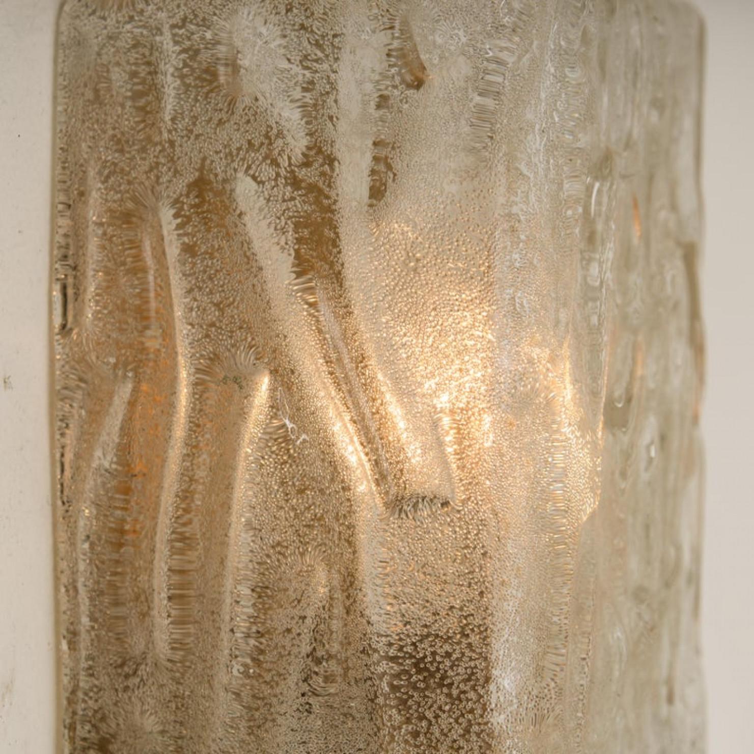 Pair of Large Modern Brass Ice Glass Wall Lights by J. T. Kalmar, 1960s For Sale 5