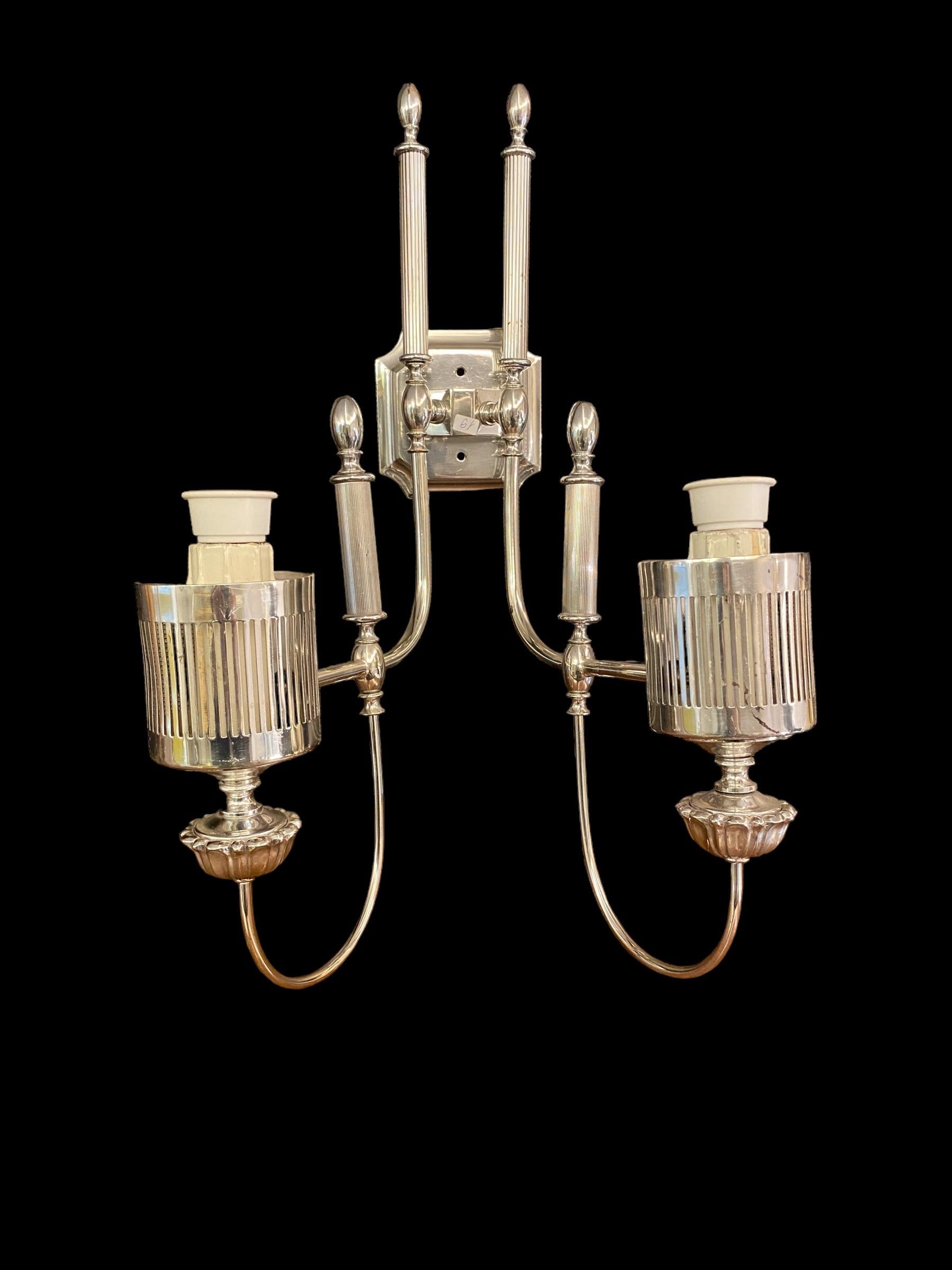 Brass Pair of Large Modern Chrome Sconces  1970 For Sale
