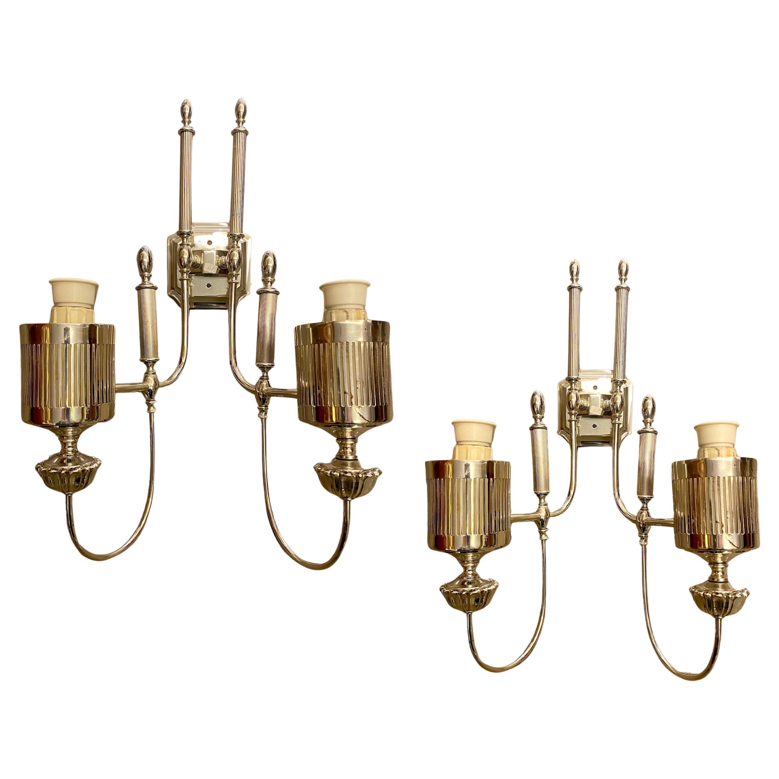 Brass Pair of Large Modern Chrome Sconces  1970 For Sale