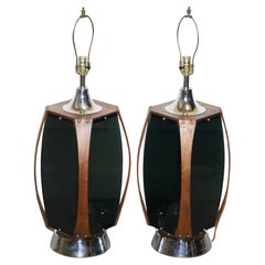 Vintage PAIR OF LARGE MODERN DANISH ACRYLIC 
TEAK MiD CENTURY LAMPS