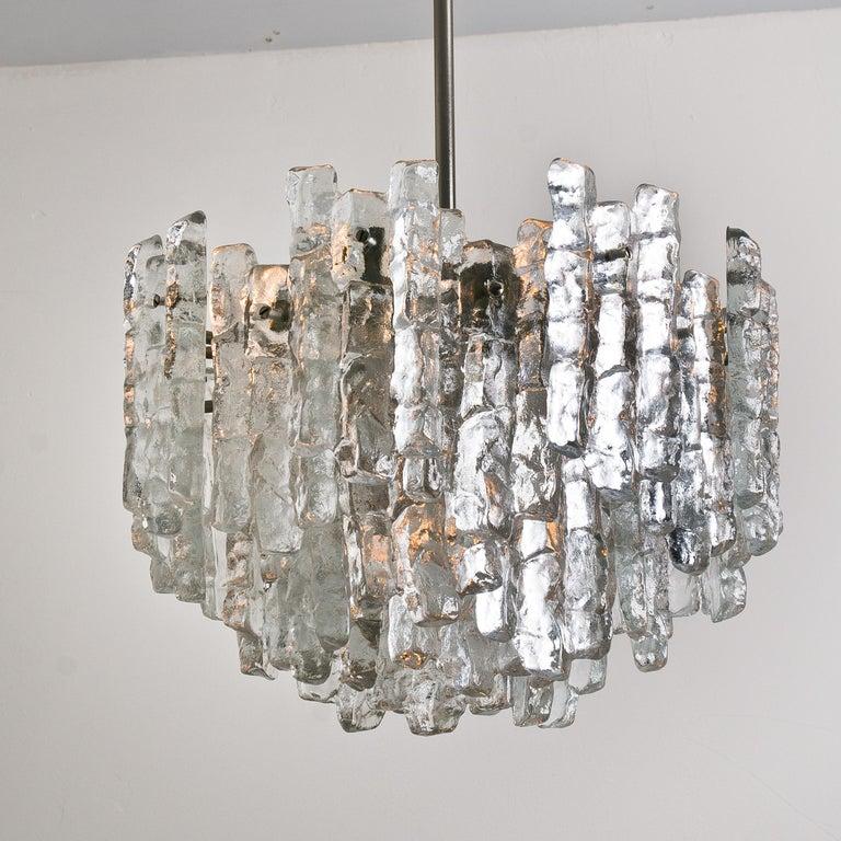 Pair of Large Modern Ice Glass Chandeliers by J. T. Kalmar For Sale 6