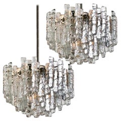 Pair of Large Modern Ice Glass Chandeliers by J. T. Kalmar