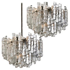 Pair of Large Modern Ice Glass Chandeliers by J. T. Kalmar