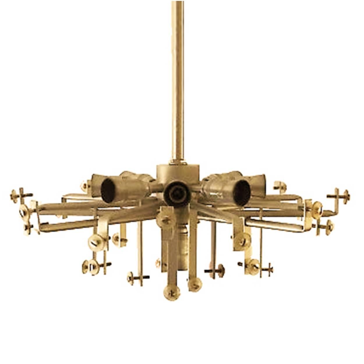 Pair of Large Modern Three-Tiered Brass Ice Glass Chandeliers by J.T. Kalmar 4