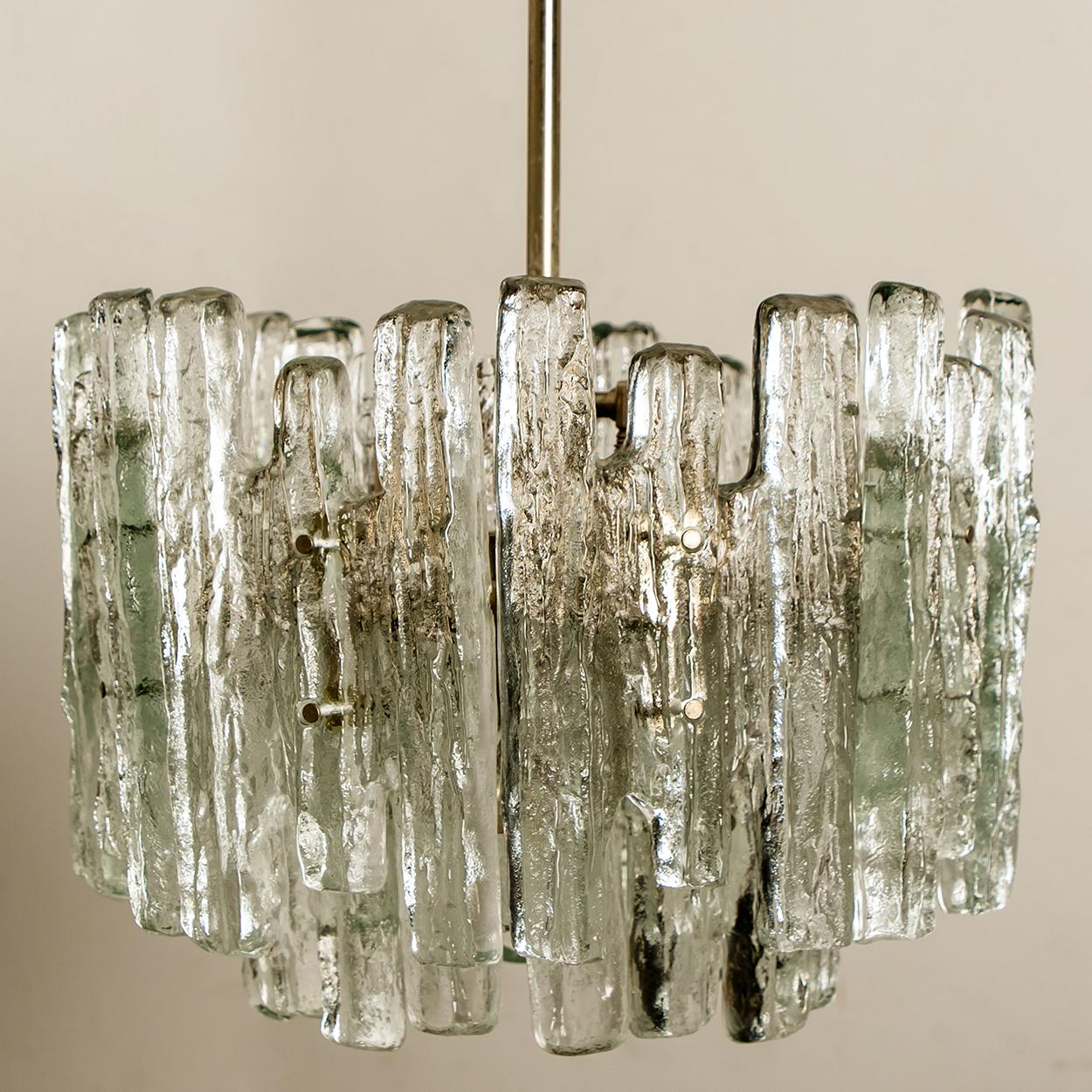 Pair of Large Modern Three-Tiered Chrome Ice Glass Chandeliers by J.T. Kalmar For Sale 5