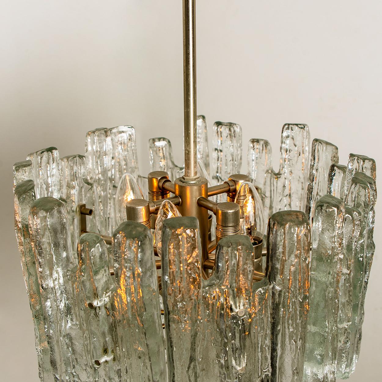 Pair of Large Modern Three-Tiered Chrome Ice Glass Chandeliers by J.T. Kalmar For Sale 7