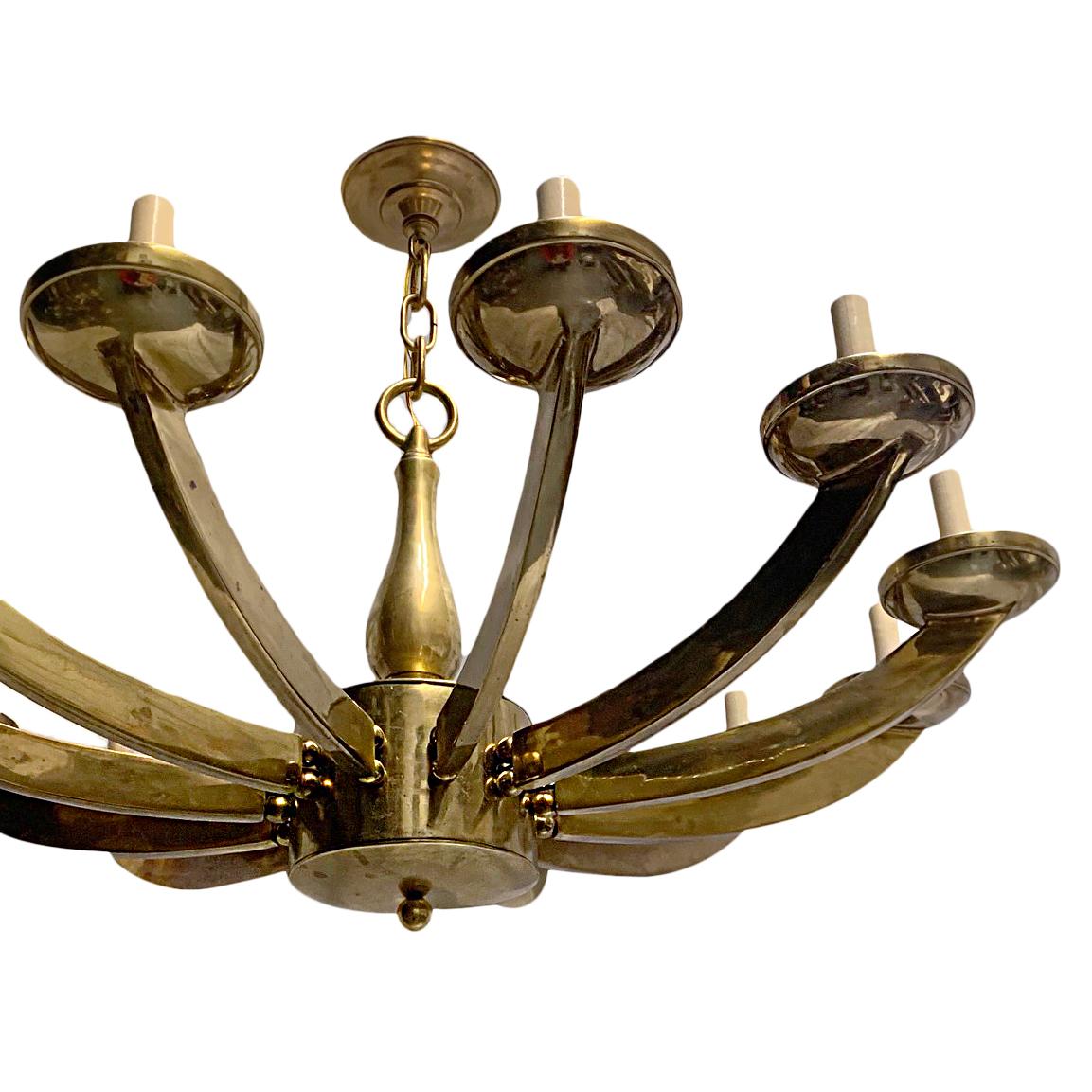 Italian Pair of Large Moderne Bronze Chandeliers, Sold Individually For Sale
