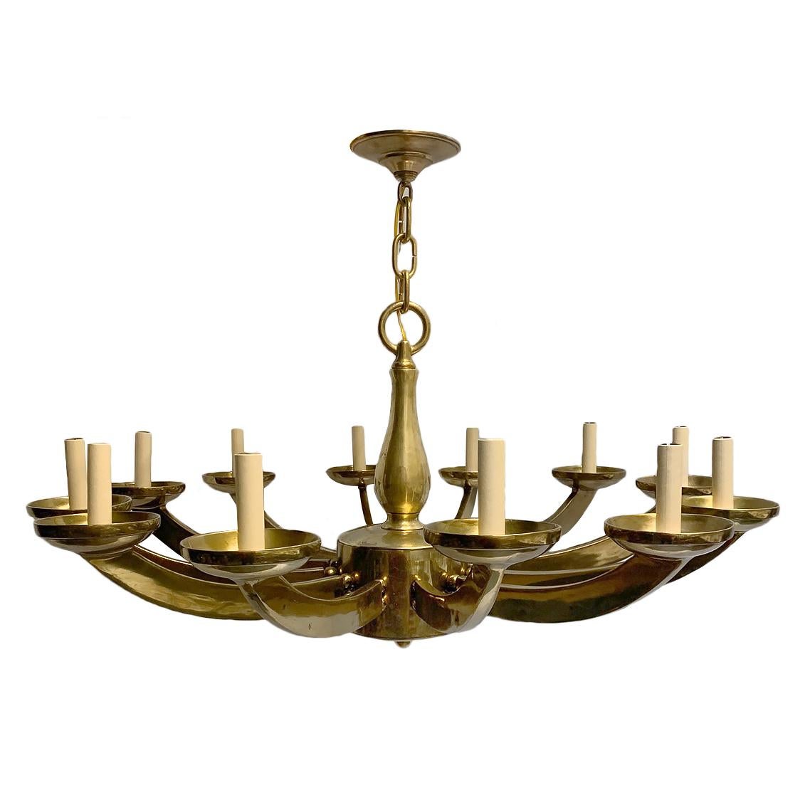 Pair of Large Moderne Bronze Chandeliers, Sold Individually In Good Condition For Sale In New York, NY