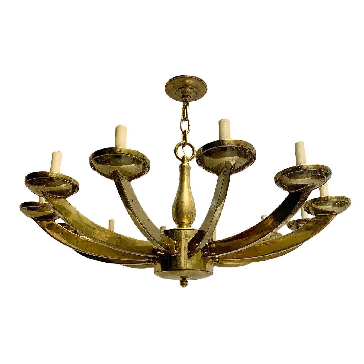 Pair of Large Moderne Bronze Chandeliers, Sold Individually For Sale