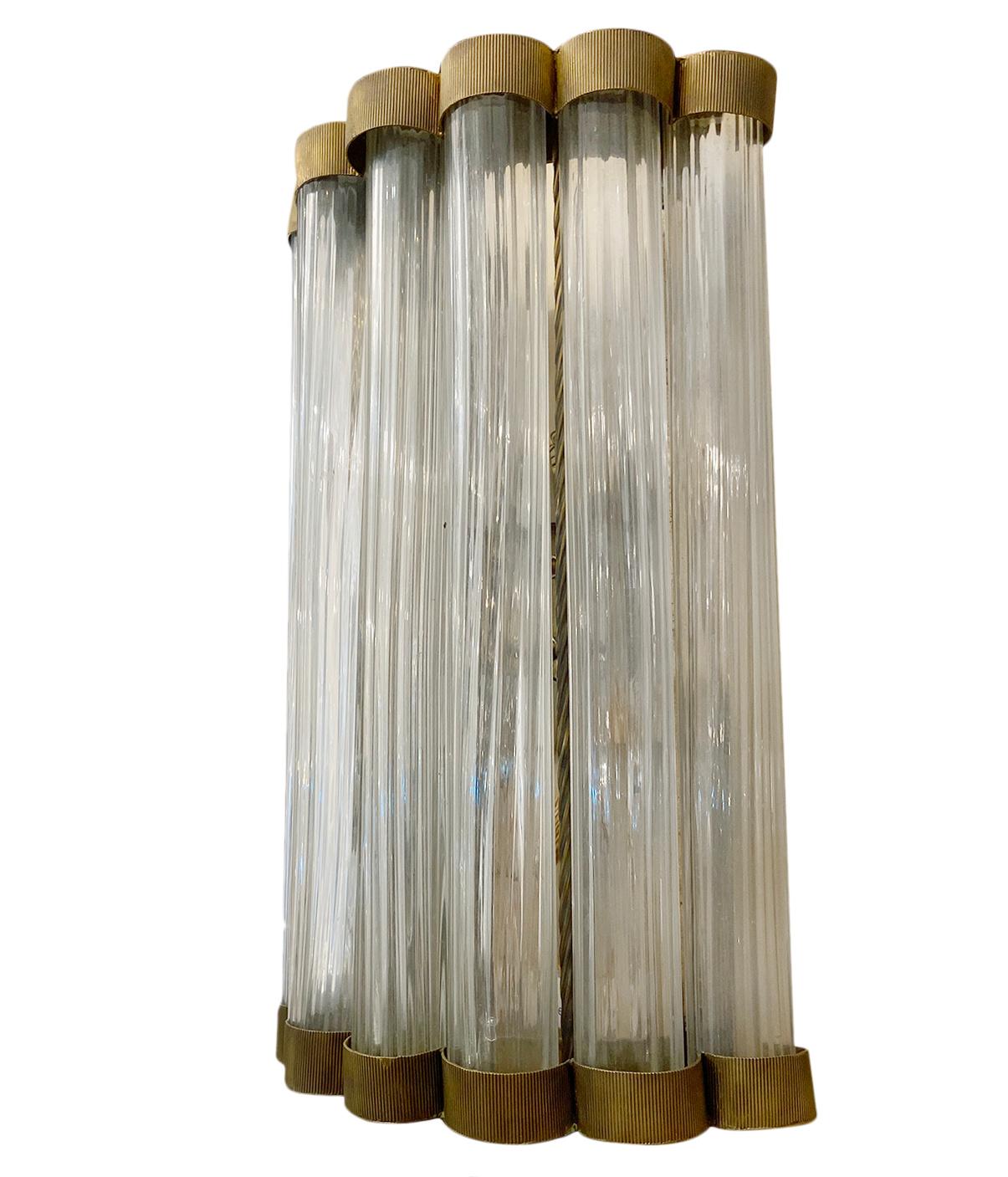 Mid-20th Century Pair of Large Moderne Glass Sconces