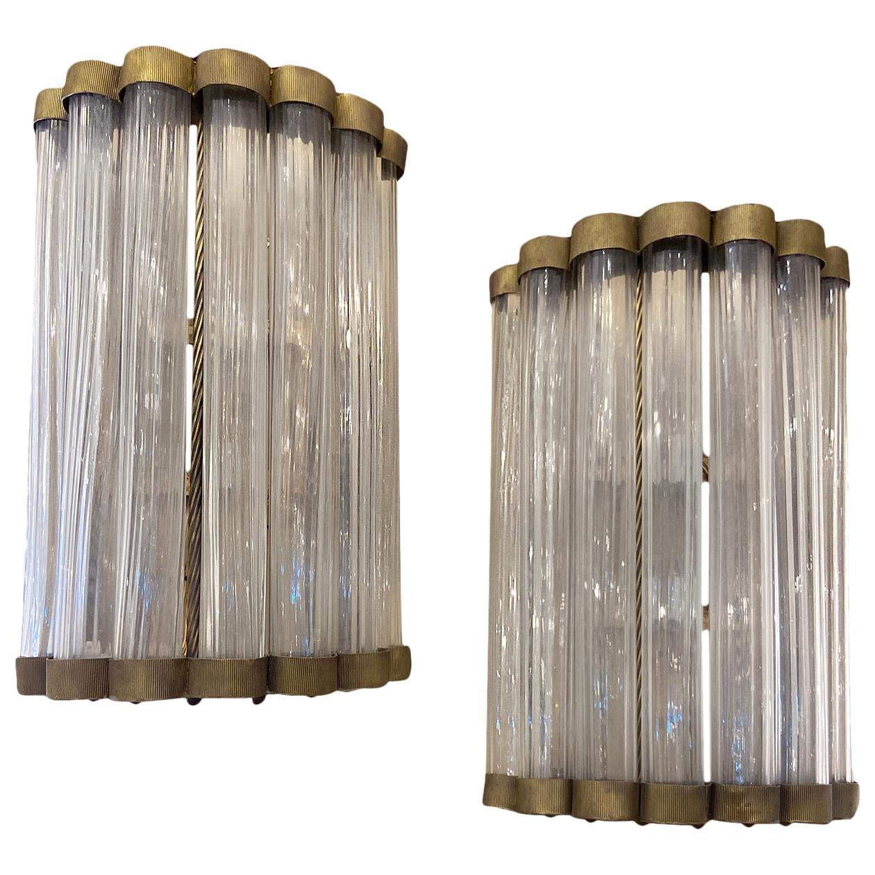 Pair of Large Moderne Glass Sconces