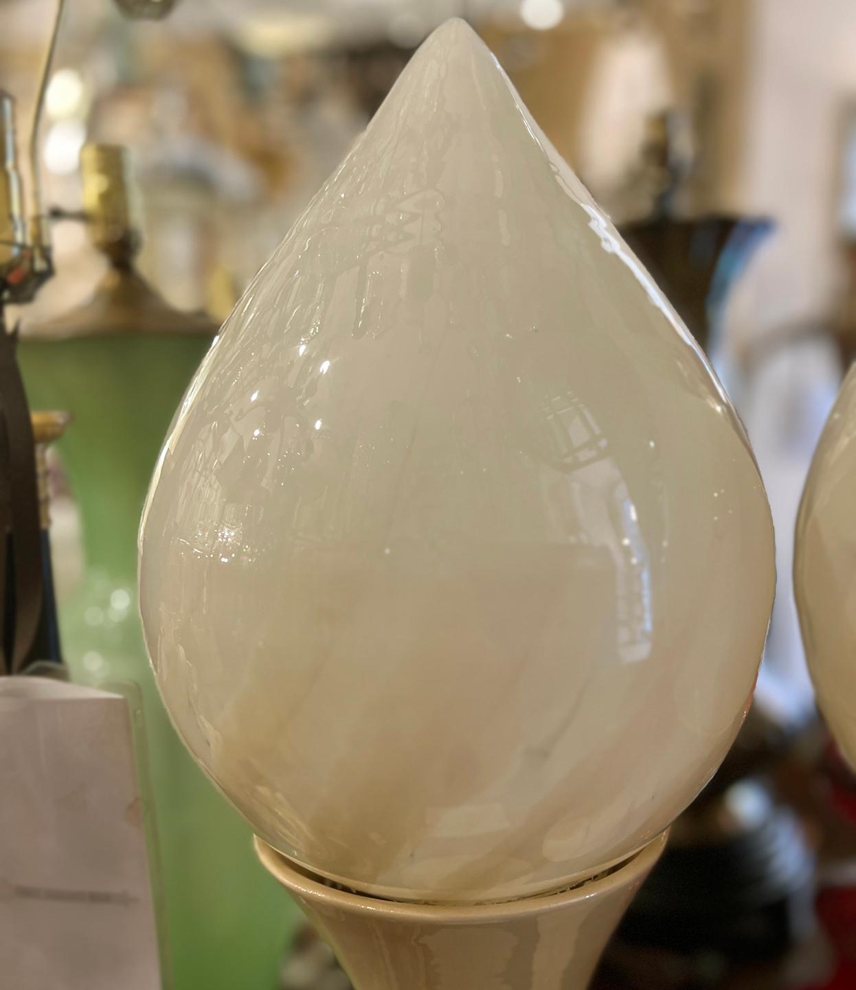 Mid-20th Century Pair of Large Moderne Lamps with Opaline Shades For Sale