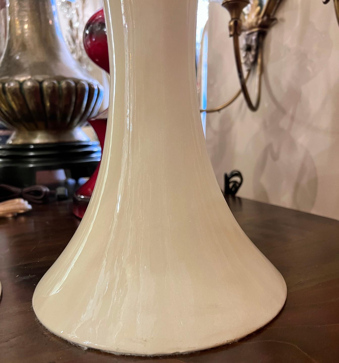 Blown Glass Pair of Large Moderne Lamps with Opaline Shades For Sale