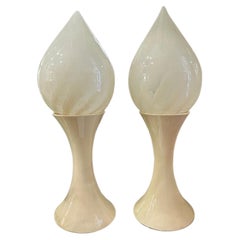 Retro Pair of Large Moderne Lamps with Opaline Shades