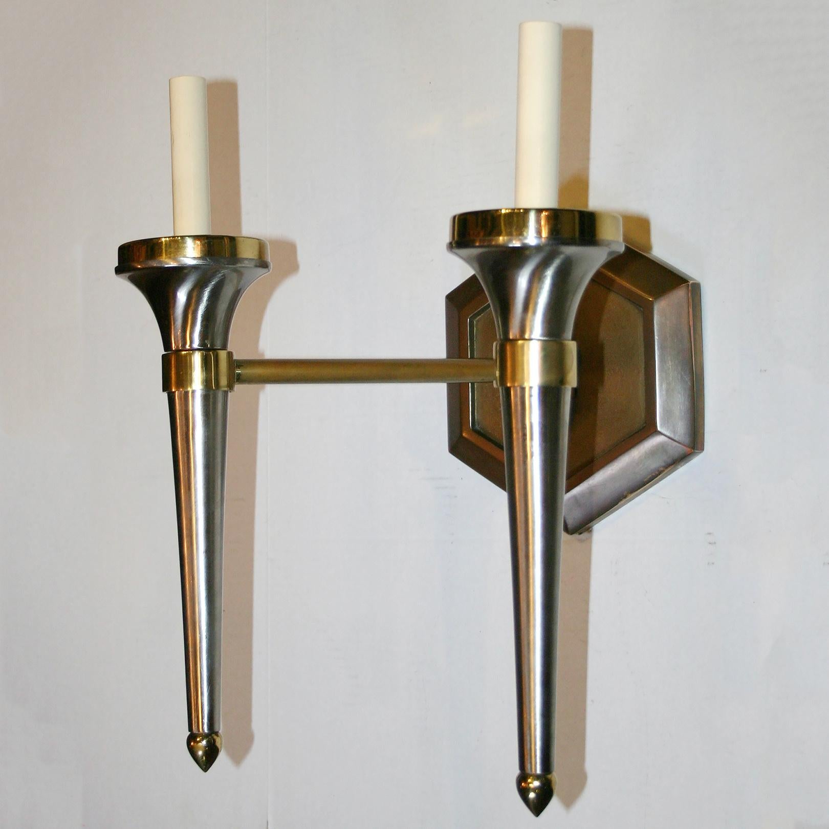 Mid-20th Century Pair of Large Moderne Sconces For Sale