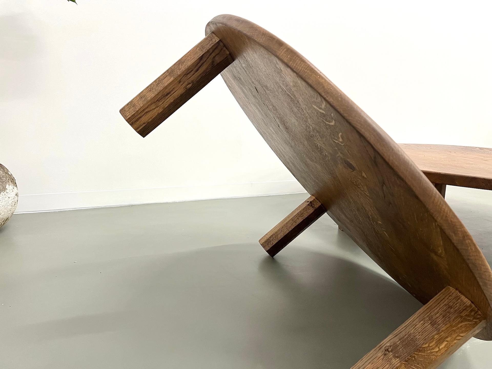 Pair of large modernist tripod french coffee tables in oak For Sale 7