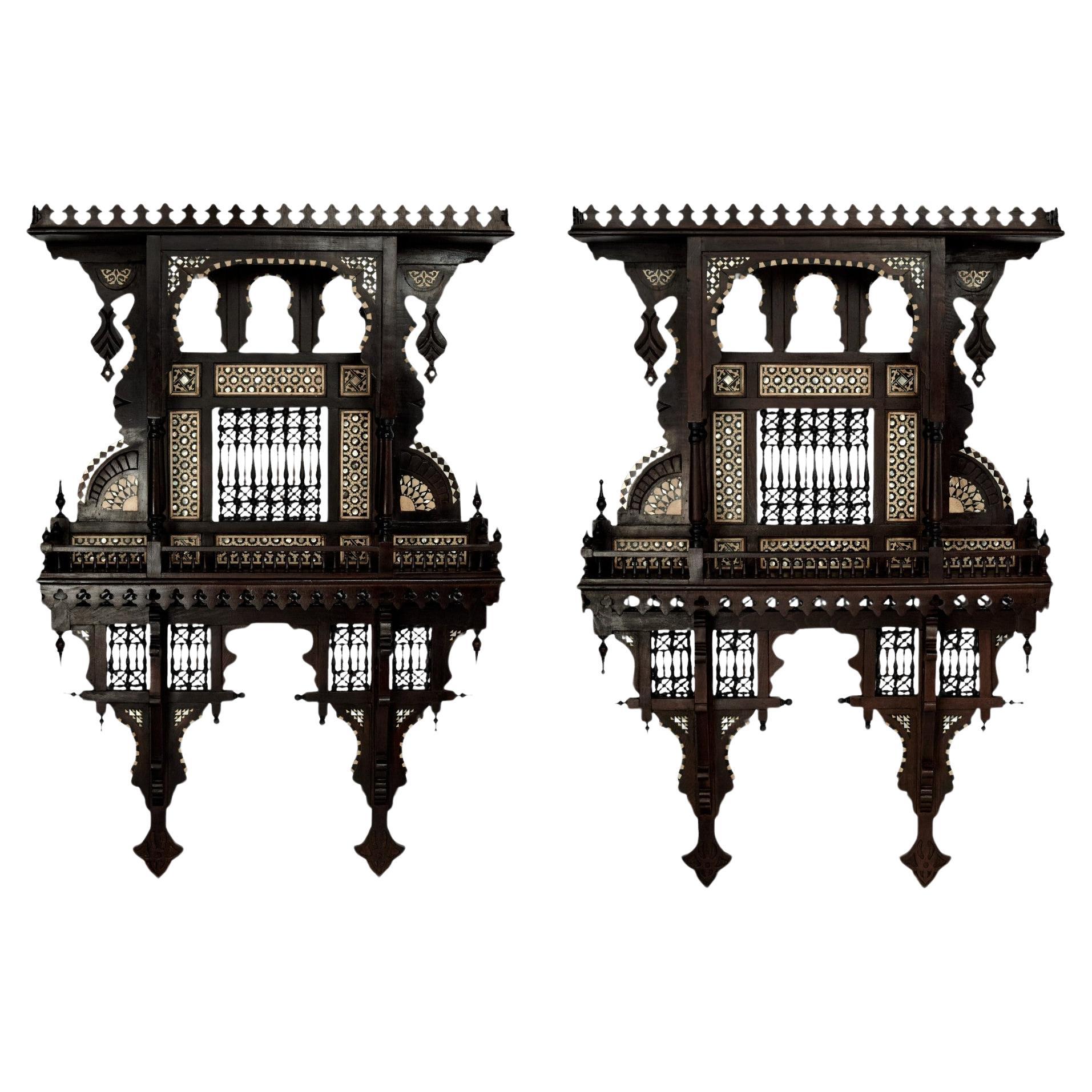 Pair of Large Moroccan Inlaid Wall Shelves or Brackets For Sale