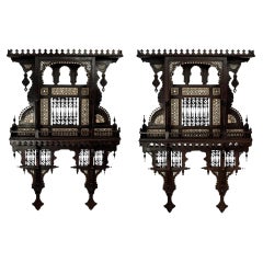 Pair of Large Moroccan Inlaid Wall Shelves or Brackets