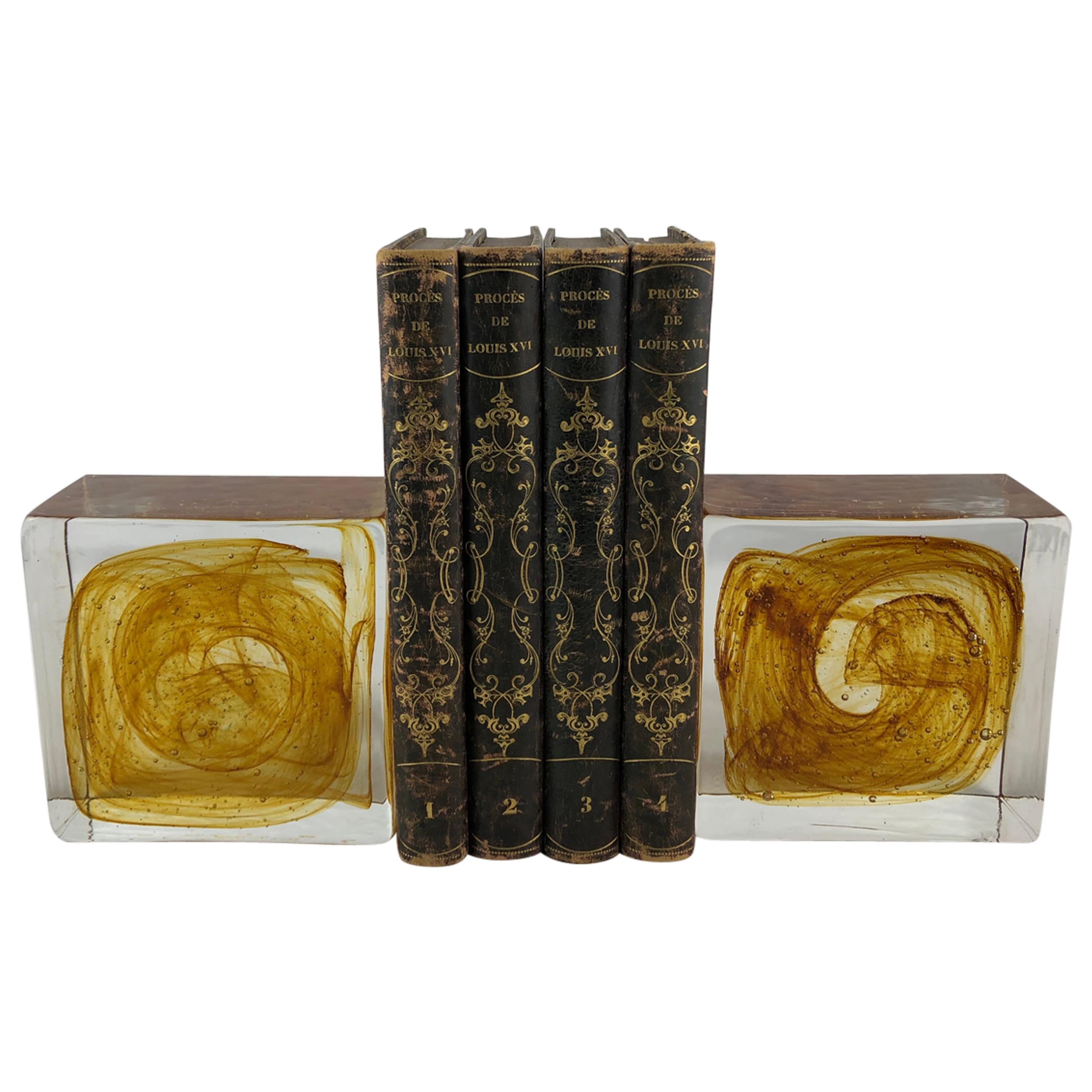 Pair of Large Murano Art Glass Bookends, Amber