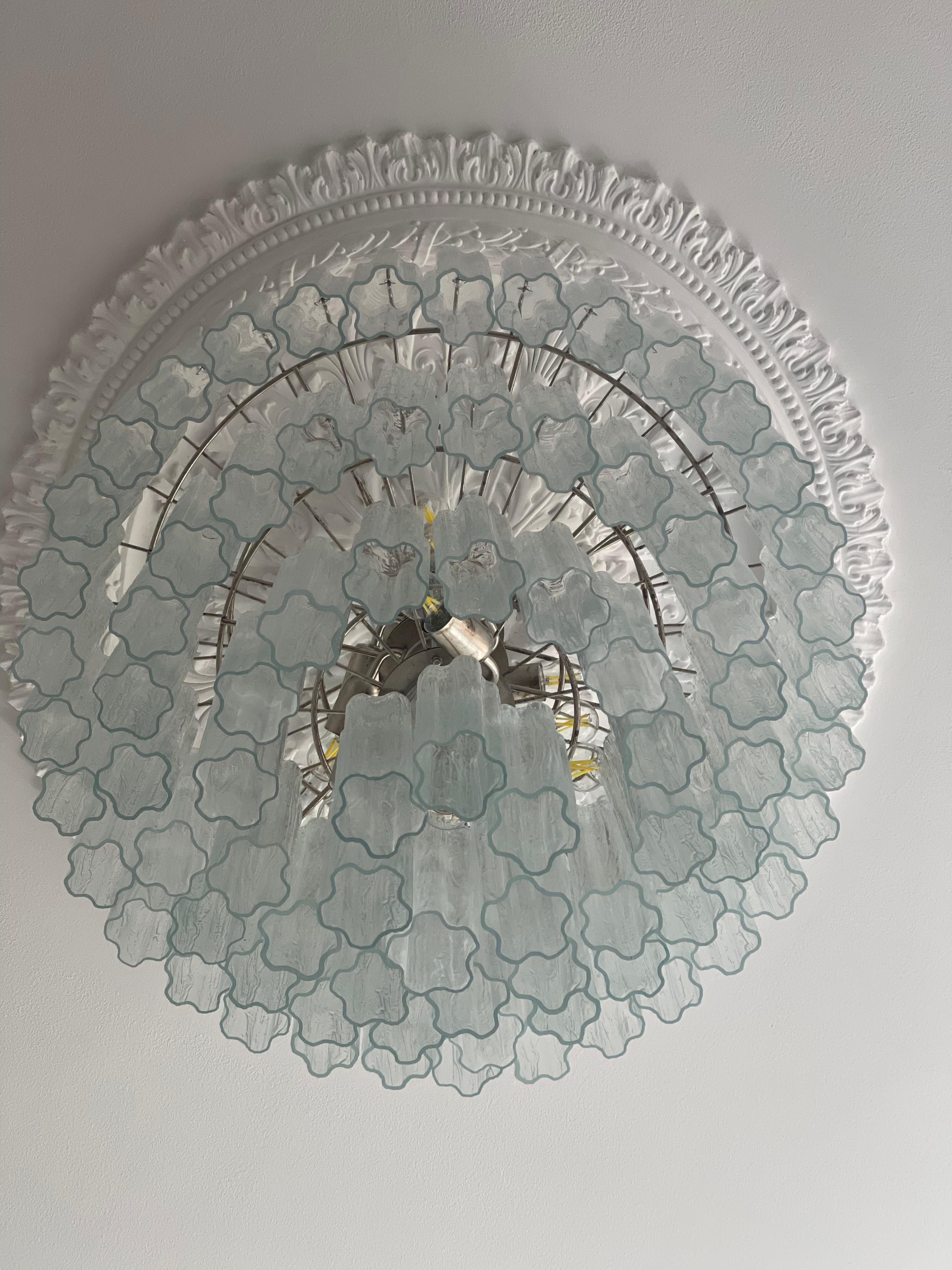 Italian Pair of Large Murano Chandeliers in the of style of Venini For Sale