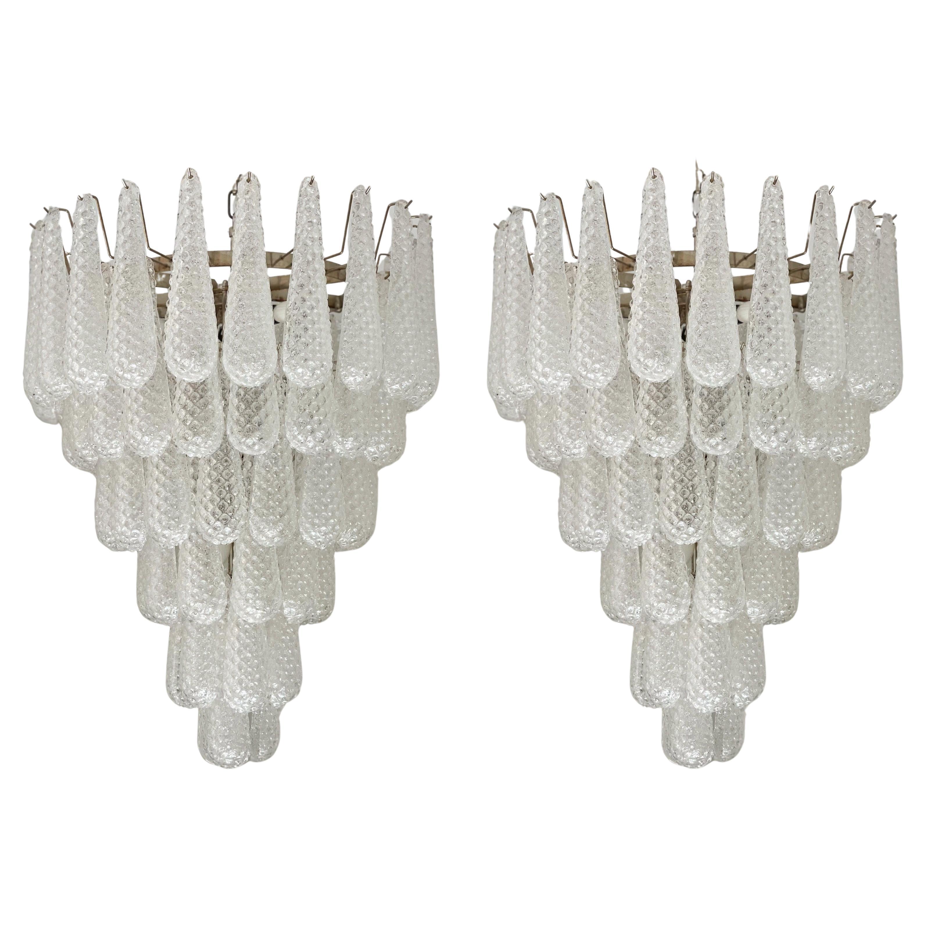 Pair of Large Murano Chandeliers in the style of Venini.