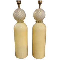 Pair of Large Murano Cream Cone Form Lamps
